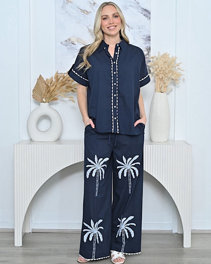 Ivy Shirt - Navy Palms