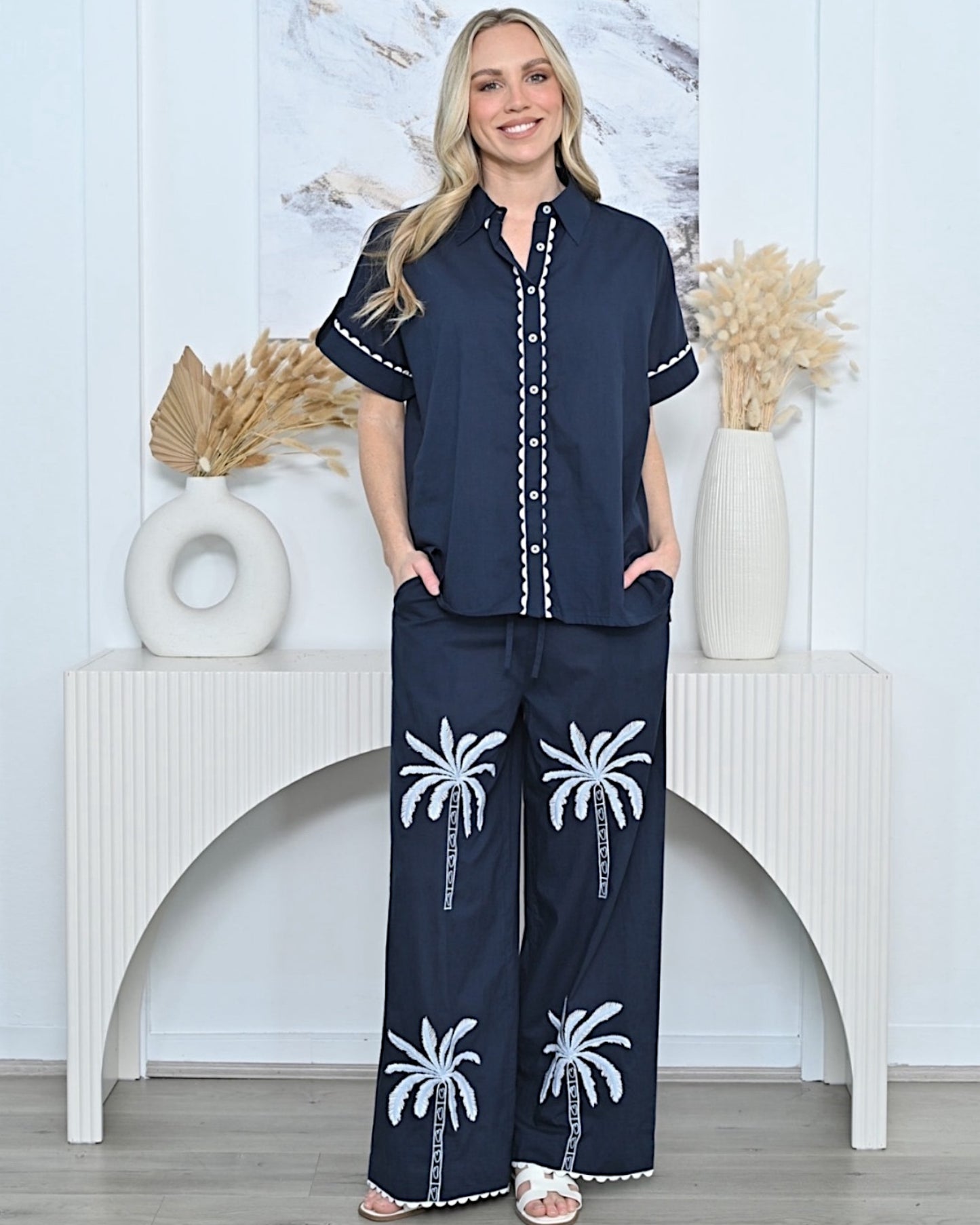 Ivy Pants - Navy Palms