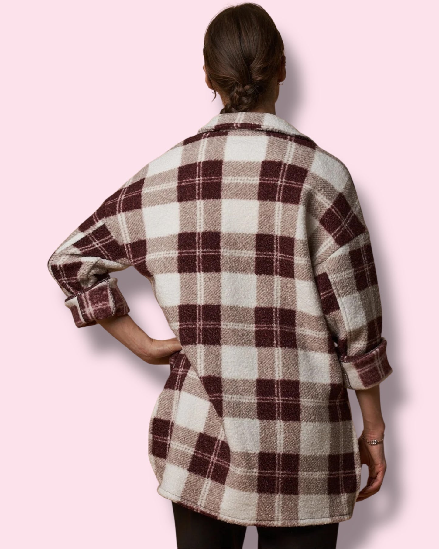 Victoria Check Shacket - Burgundy
