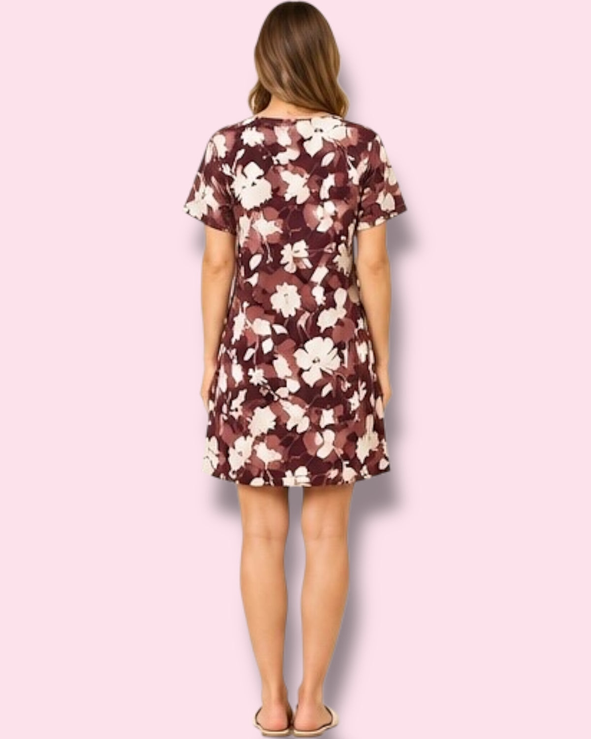 Selena Shift Dress - Burgundy Flowers