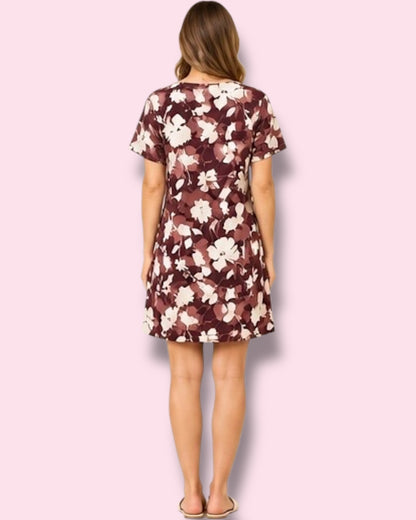 Selena Shift Dress - Burgundy Flowers