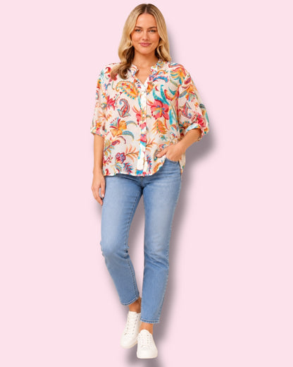 Mia Printed Shirt - Multi Pink Floral