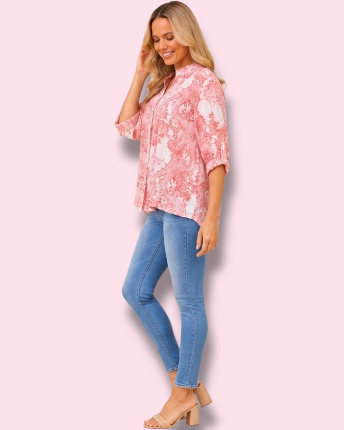 Mia Printed Shirt - Pink/White Paisley