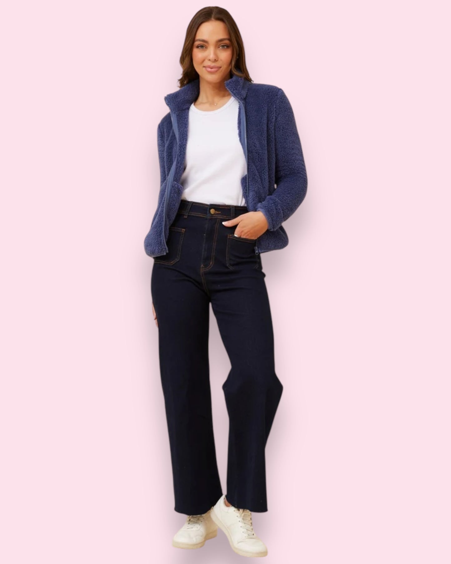 Teddy Fur Zip Jacket - Blue Jean