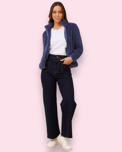 Teddy Fur Zip Jacket - Blue Jean
