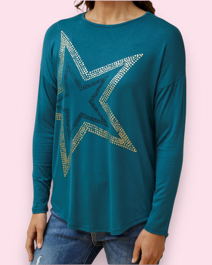 Star Print Top - Teal