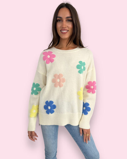 Sara Flower Knit - Cream