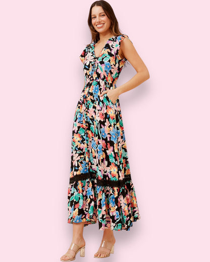 Cleo Maxi - Rainbow/Black Floral