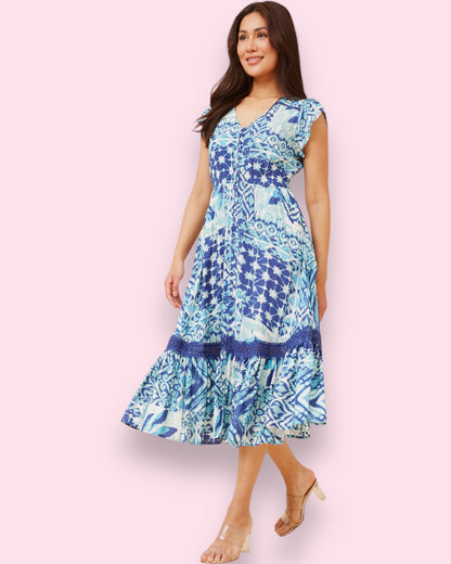 Clea Midi - Indigo/White