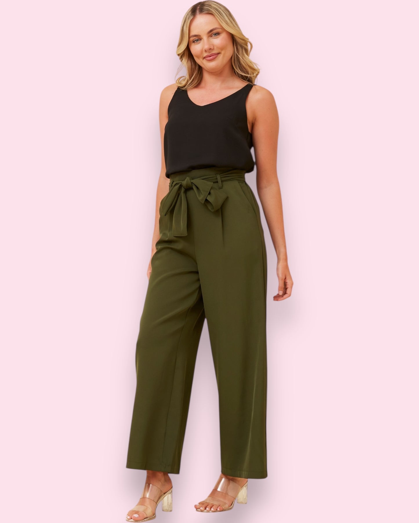 Lena Paperbag Waist Pants - Khaki
