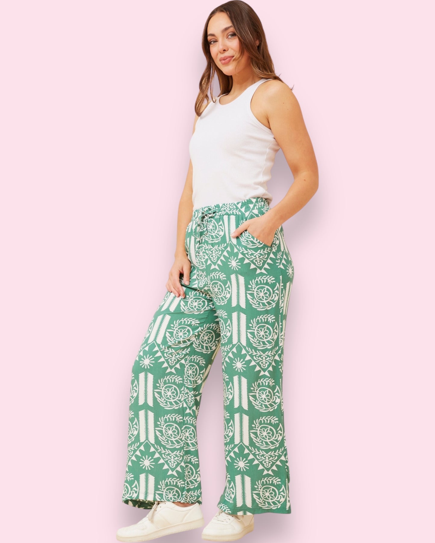 Genetta Printed Pants - Green/White