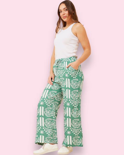 Genetta Printed Pants - Green/White