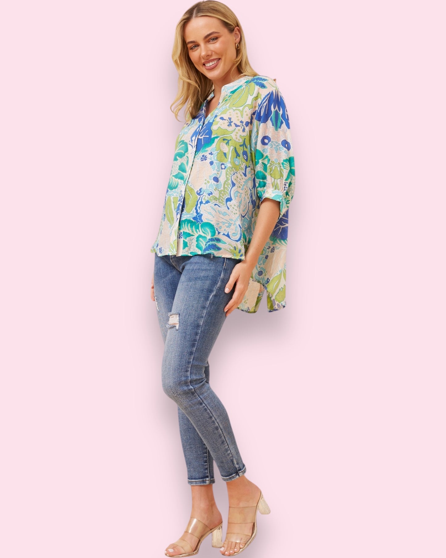 Mia Printed Shirt - Sea Green Floral