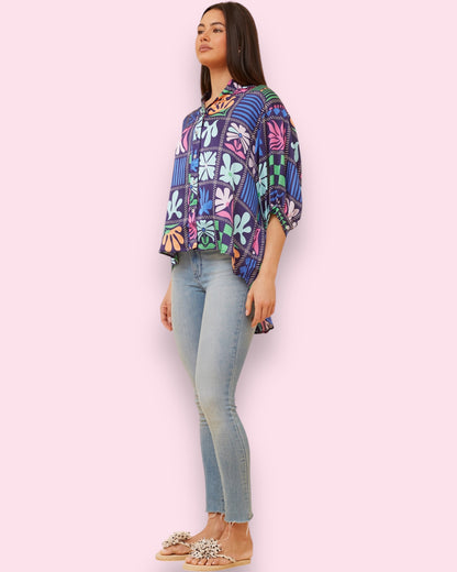 Mia Printed Shirt - Navy Patch