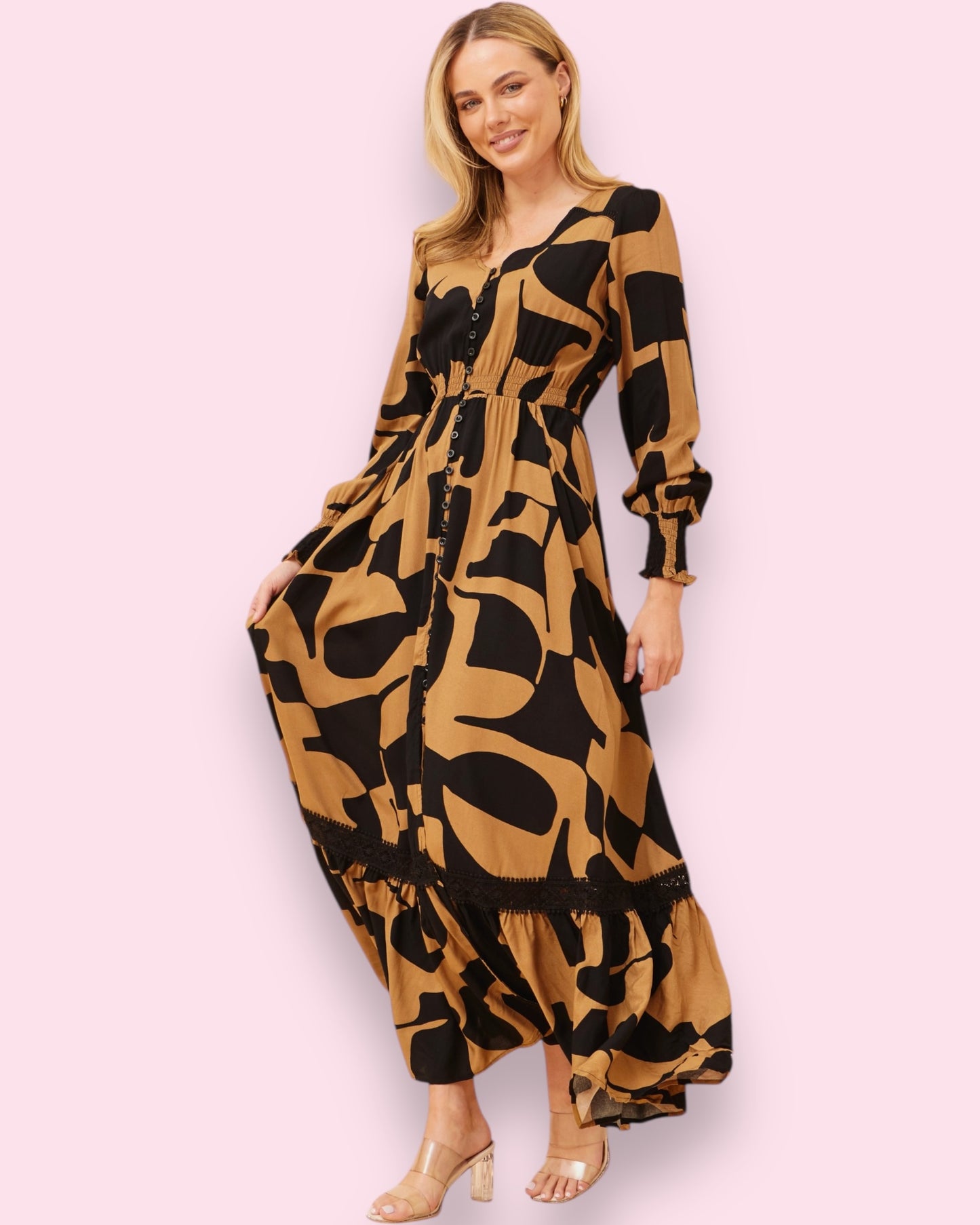Chloe Maxi Dress - Toffee/Black