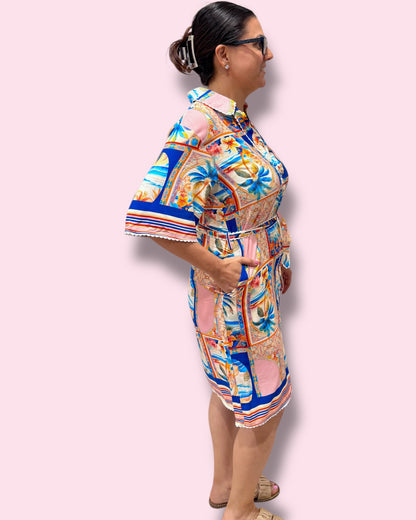 Julia Shirt Dress - Pink Tropical