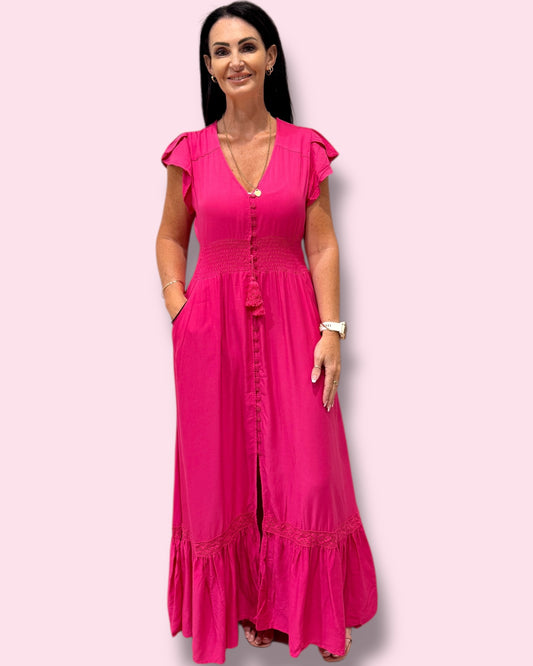 Cassie Plain Maxi Dress - Hot Pink