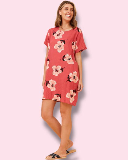 Selena Shift Dress - Red Flowers