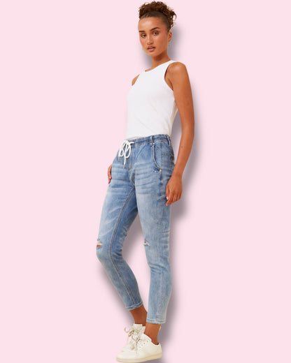Janine Distressed Denim Jogger