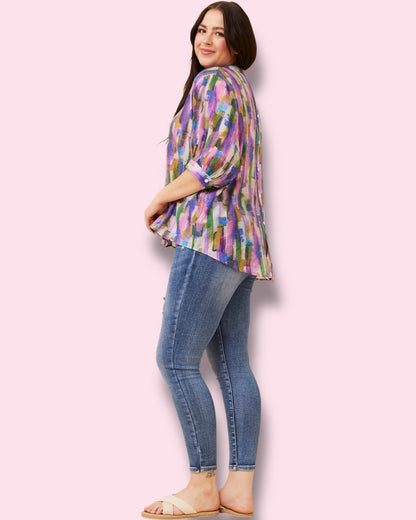 Mia Printed Shirt - Abstract Multi Pink