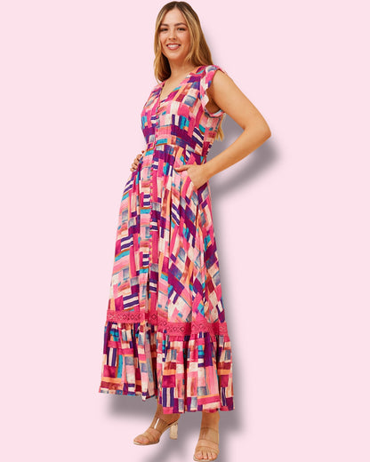 Cleo Maxi - Pink Abstract Brush Strokes