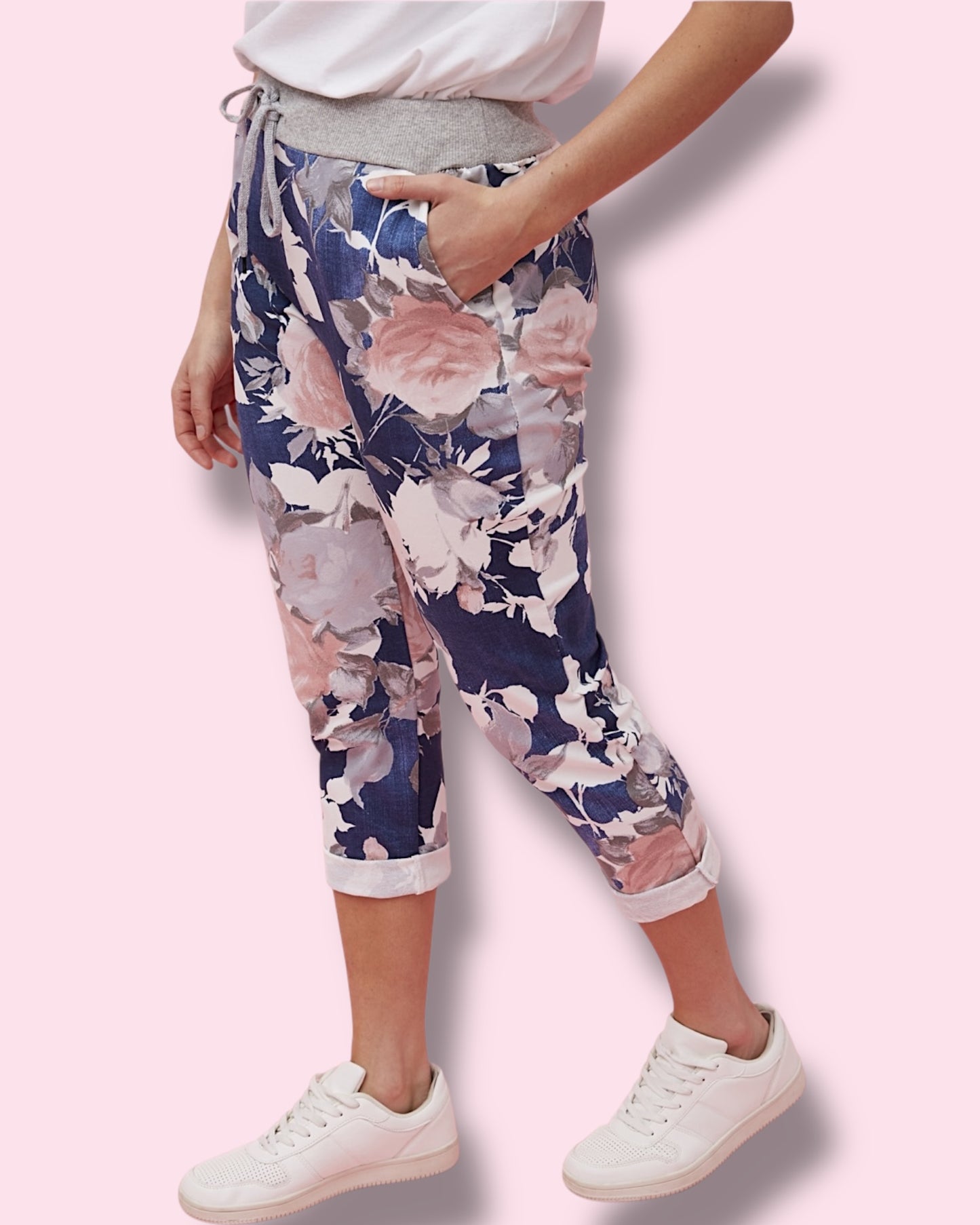 Jazlene 7/8 Printed Pants - Denim Floral