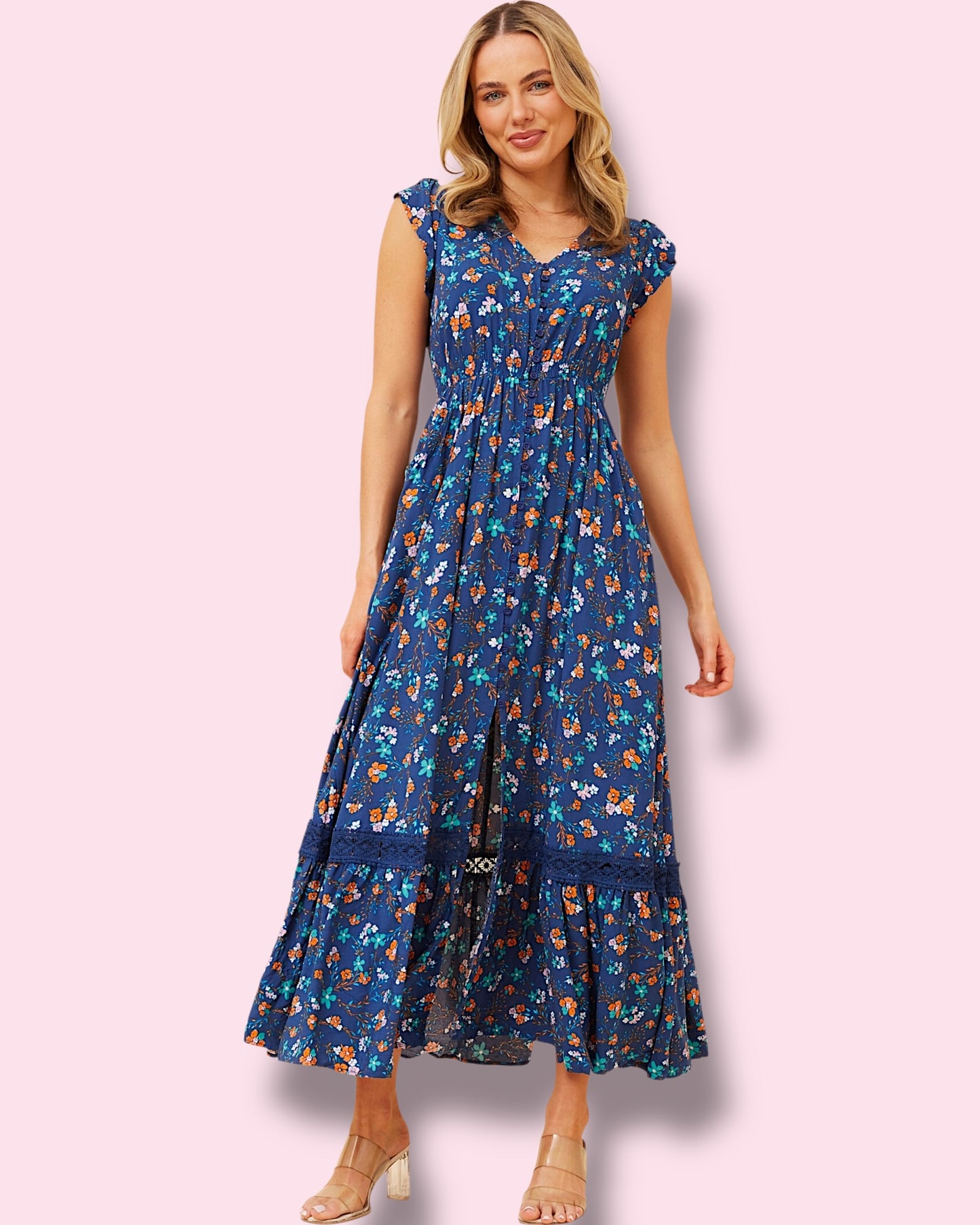 Cleo Maxi - Blue W/Flowers