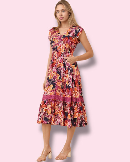Clea Midi - Multi Pink/Navy