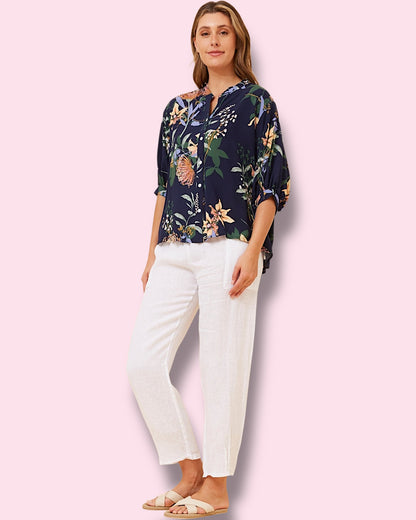 Mia Printed Shirt - Navy Natives
