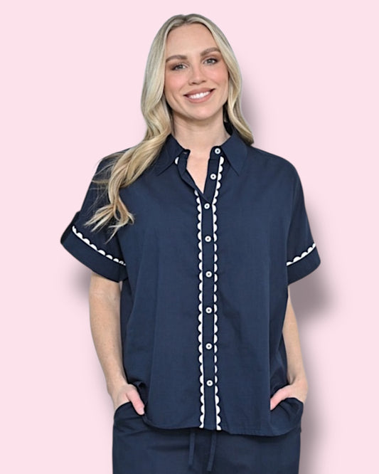 Ivy Shirt - Navy Palms