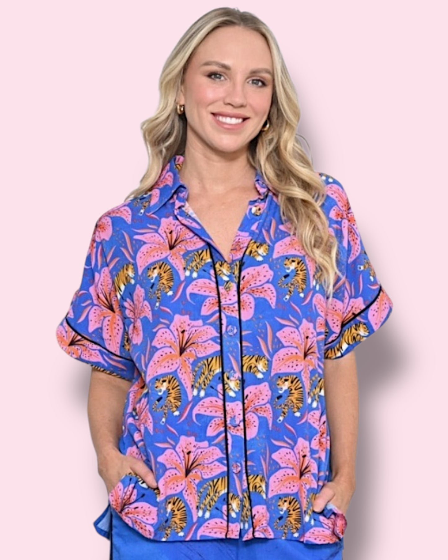 Luna Shirt - Blue Hibiscus