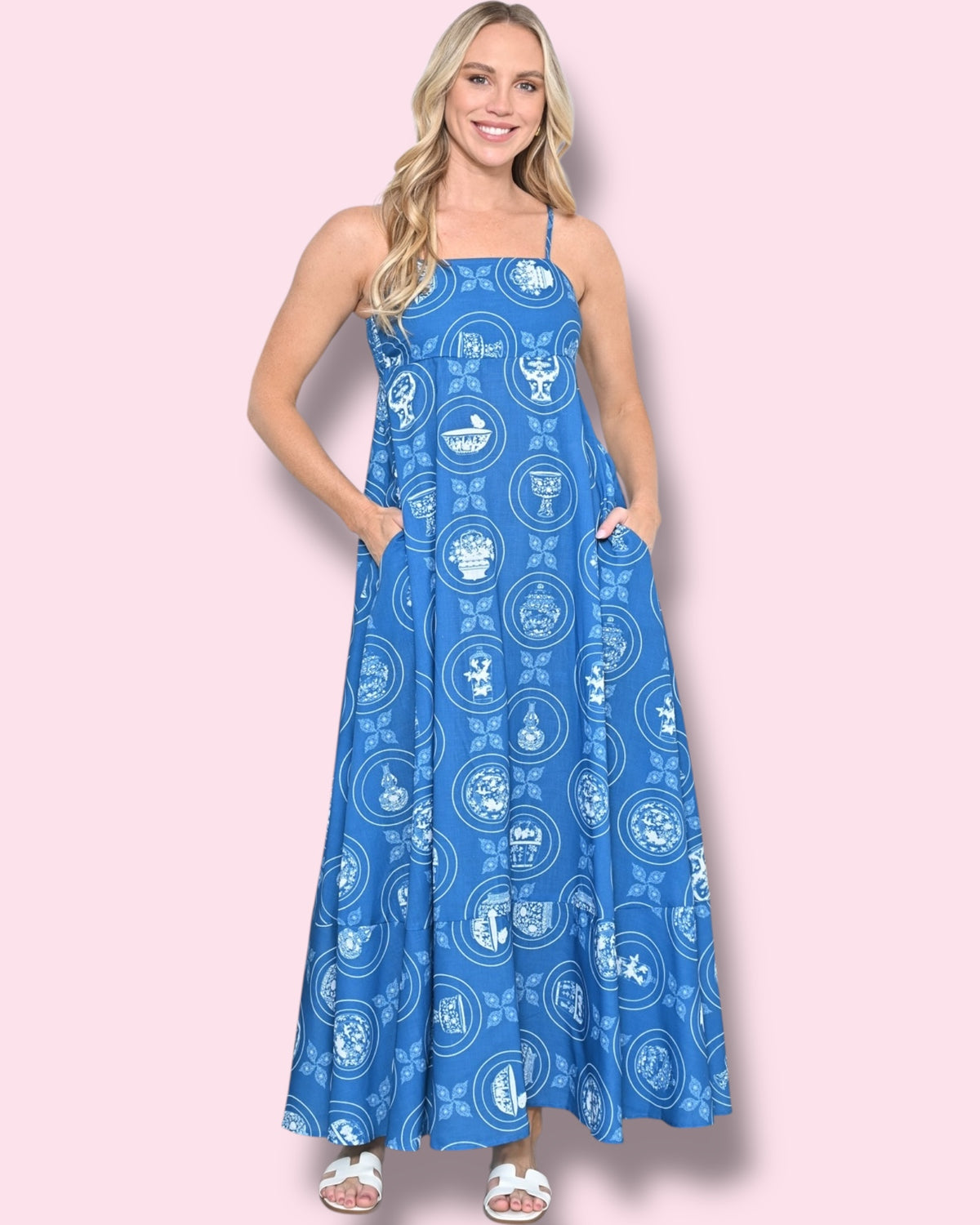 Elsie Printed Maxi - Blue/White Ceramic