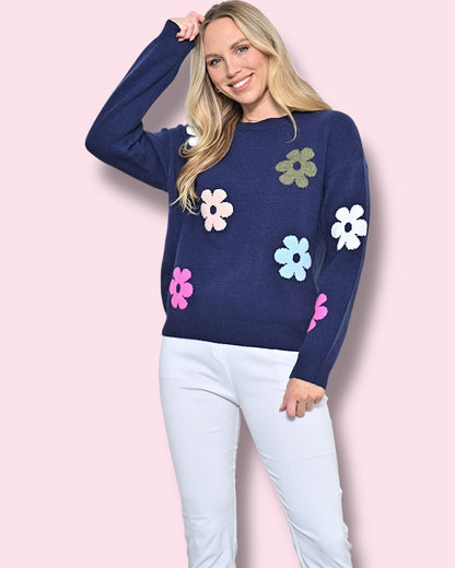 Daisy Knit Jumper - Navy