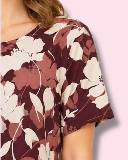 Selena Shift Dress - Burgundy Flowers
