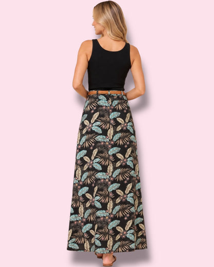 Pippa Skirt - Navy Leaves