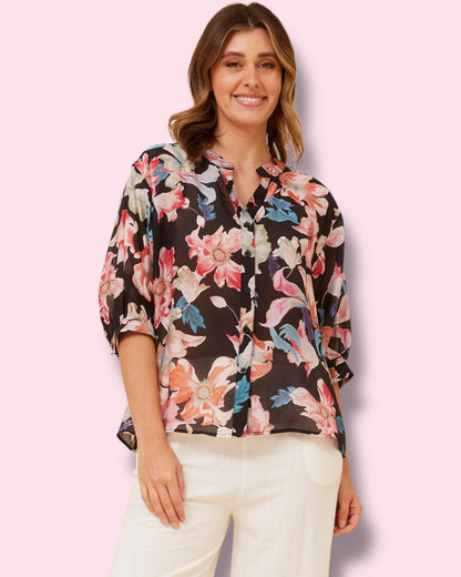 Mia Printed Shirt - Multi Black Floral