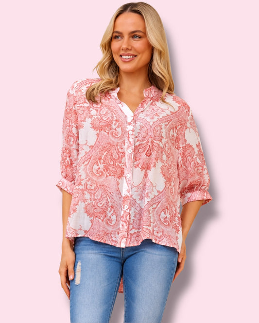Mia Printed Shirt - Pink/White Paisley