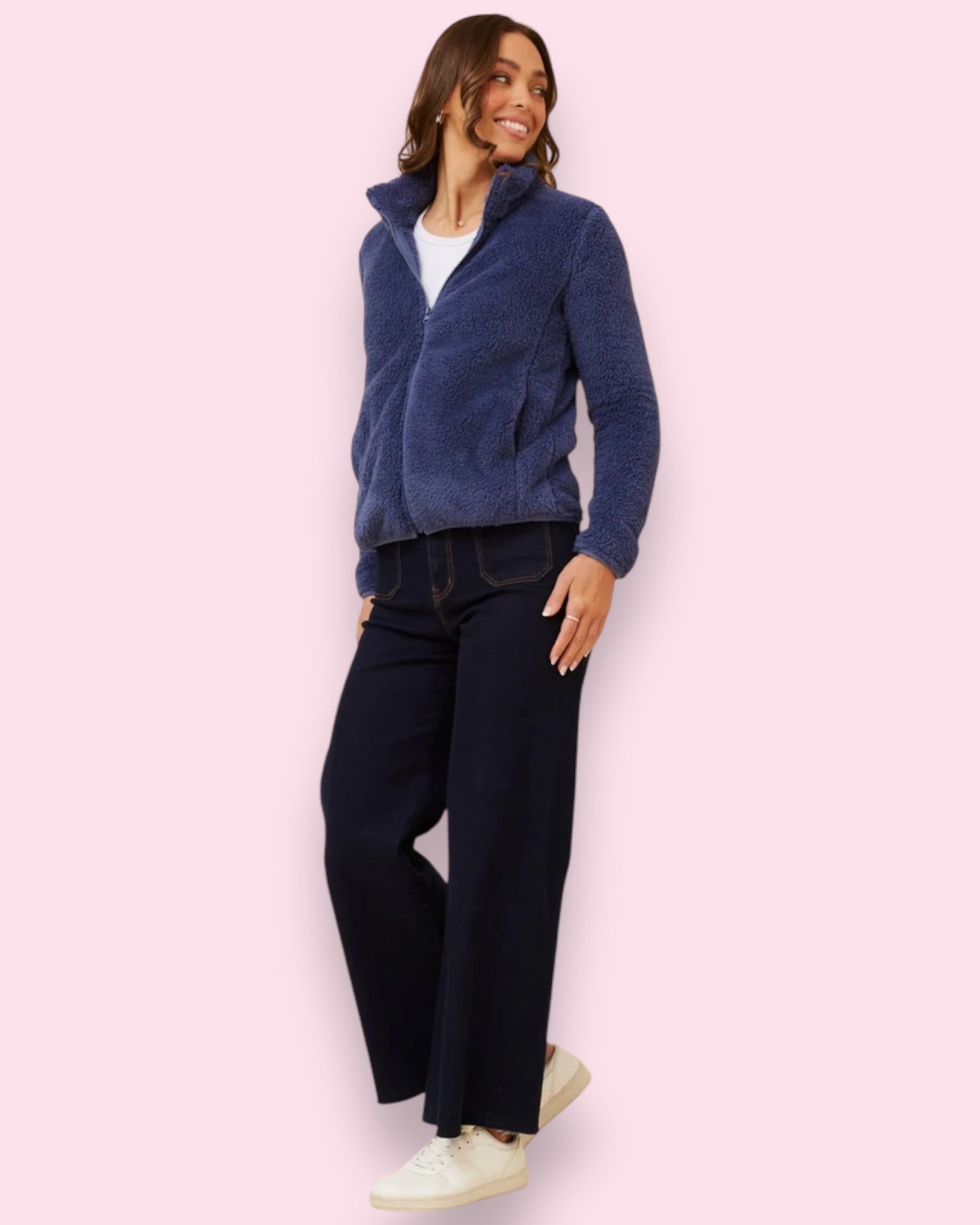Teddy Fur Zip Jacket - Blue Jean