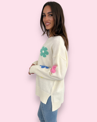 Sara Flower Knit - Cream