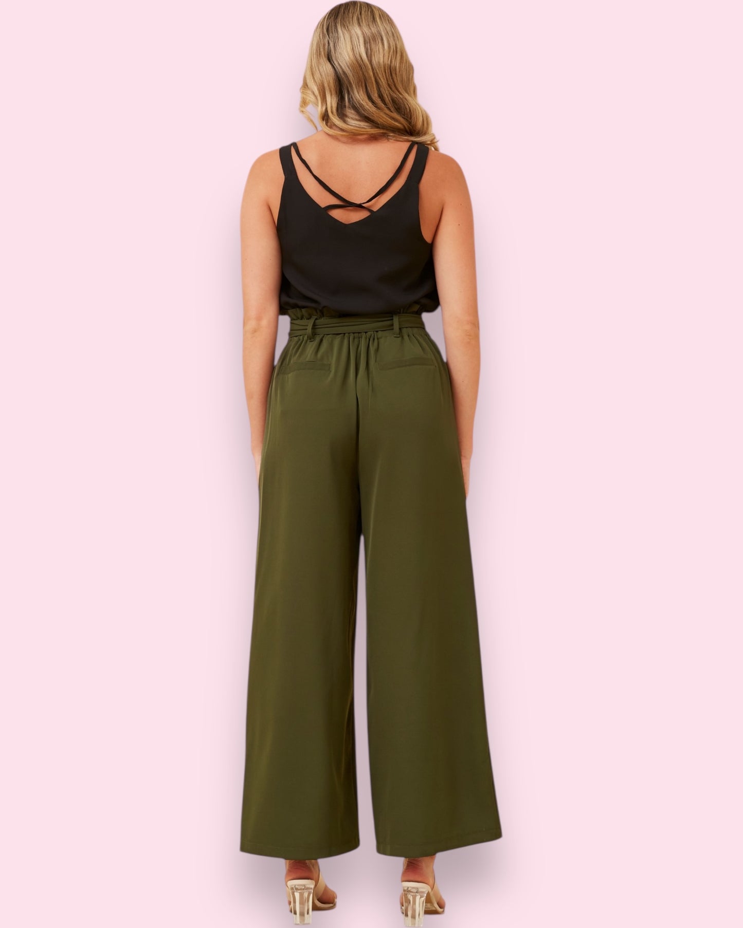 Lena Paperbag Waist Pants - Khaki