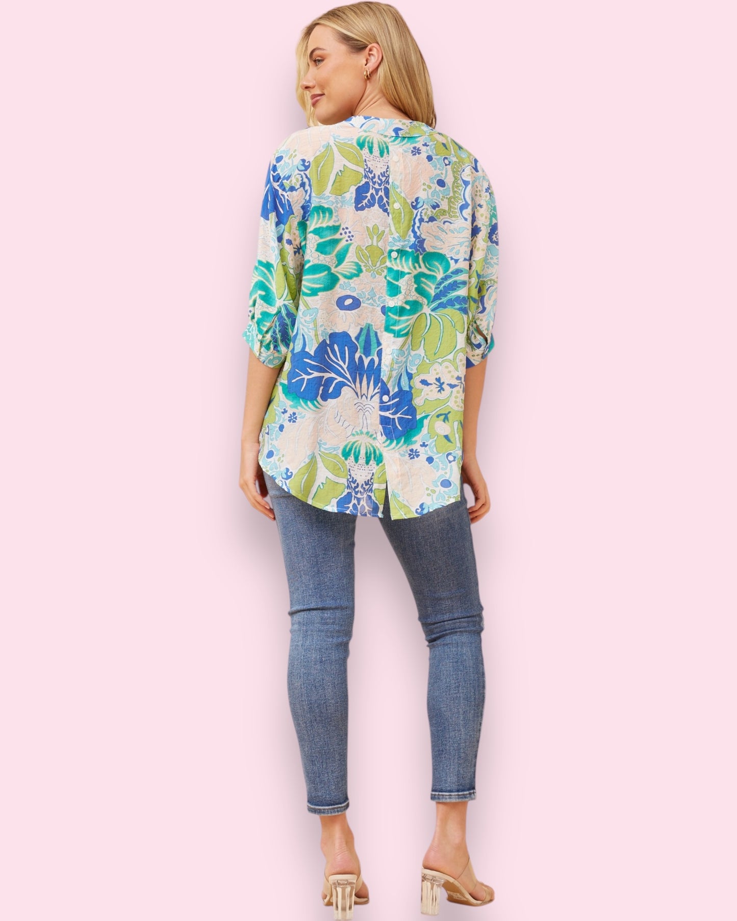 Mia Printed Shirt - Sea Green Floral