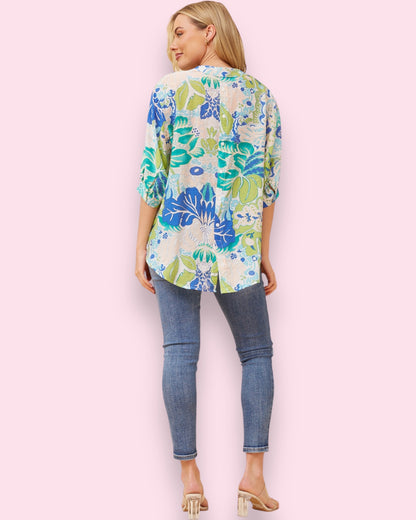 Mia Printed Shirt - Sea Green Floral
