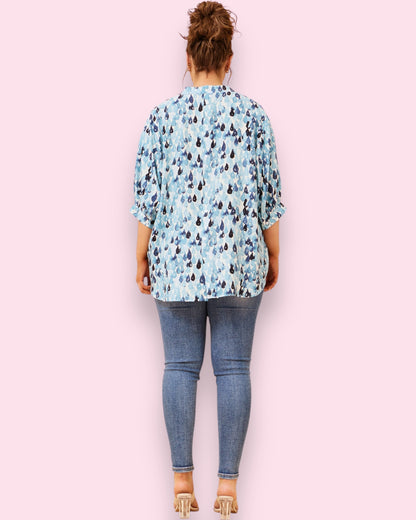 Mia Printed Shirt - Blue Dew Drops