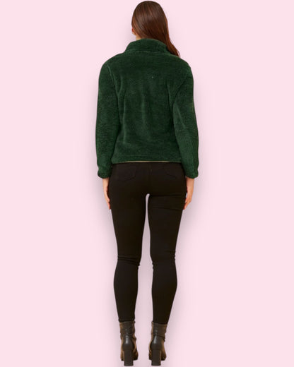 Teddy Fur Zip Jacket - Khaki