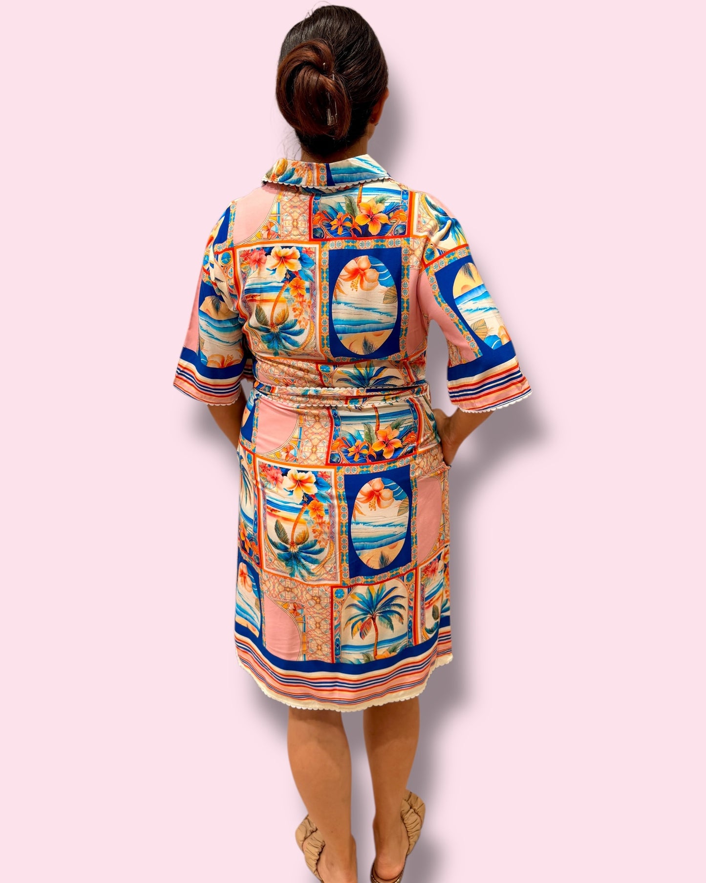 Julia Shirt Dress - Pink Tropical