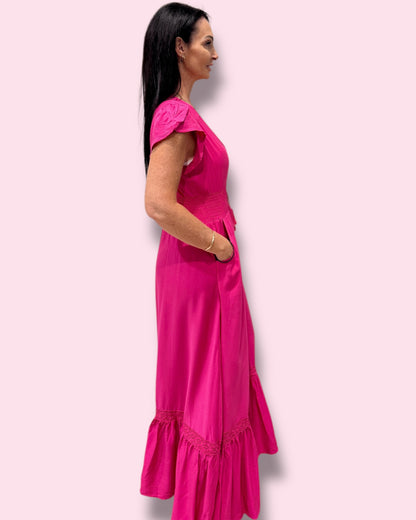 Cassie Plain Maxi Dress - Hot Pink