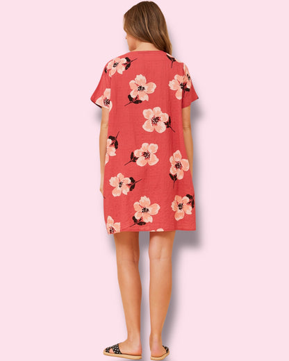 Selena Shift Dress - Red Flowers