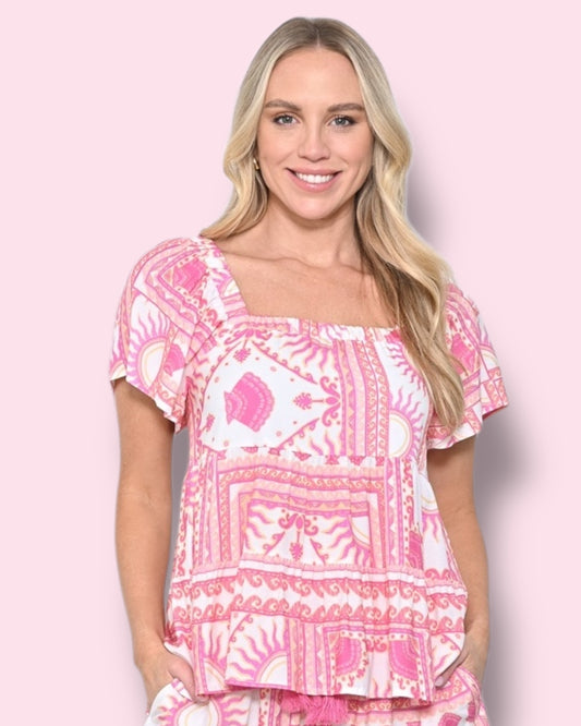 Erica Top - White/Pink