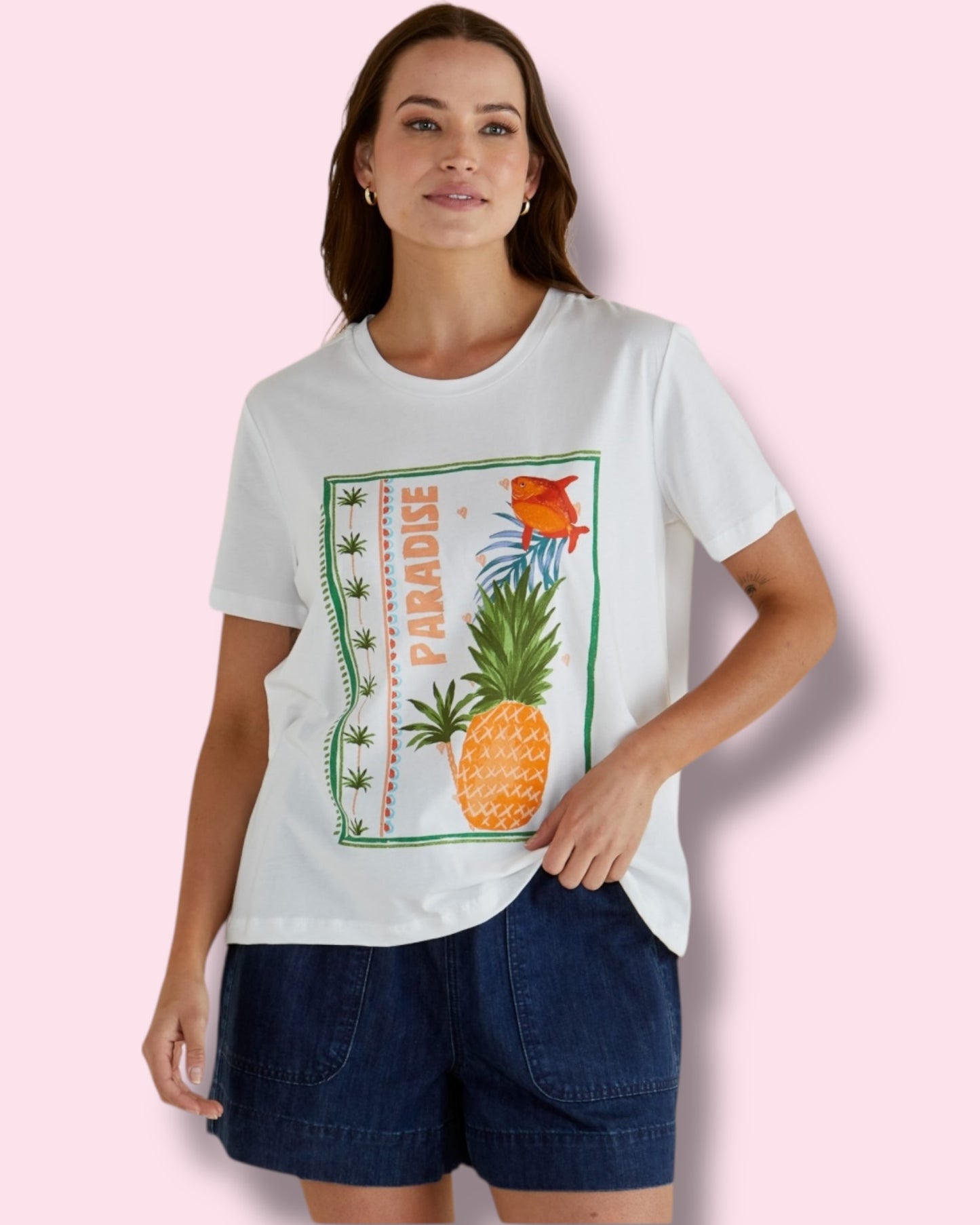 Ellia Crew Tee - Paradise Beach Print