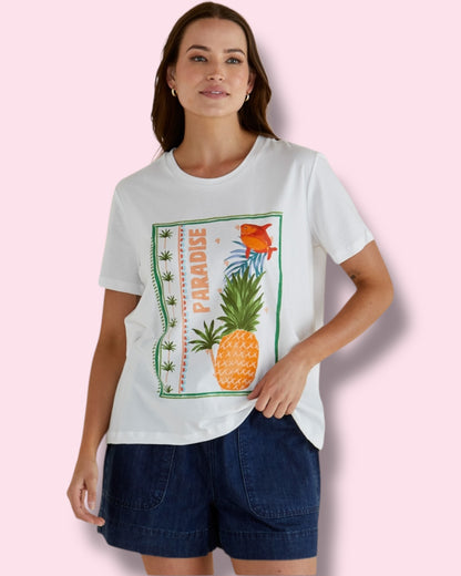 Ellia Crew Tee - Paradise Beach Print